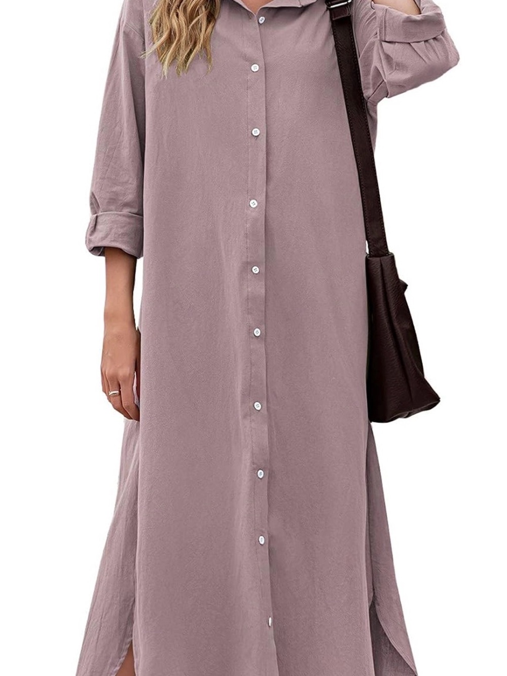 Women's Button-Front Mauve Shirt Dress